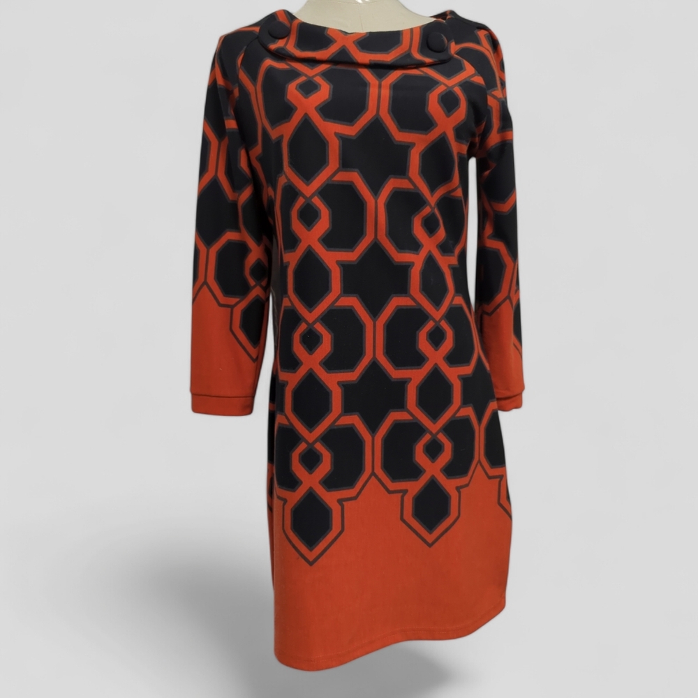 Aryeh Dress geometric Black Orange Sweater knit dress size S